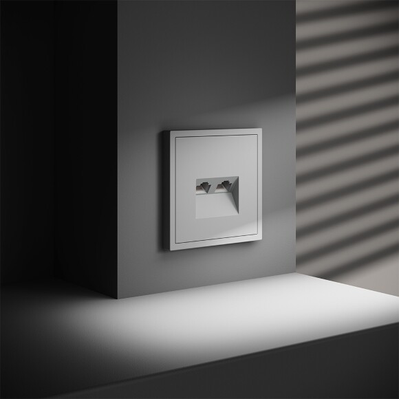 VLS060202 Розетка компьютерная двойная RJ45+RJ45 категории 6Е (для проводов CAT5-CAT6 до 10 Гбит/сек) белого матового цвета VOLTUM S70 (белый матовый)