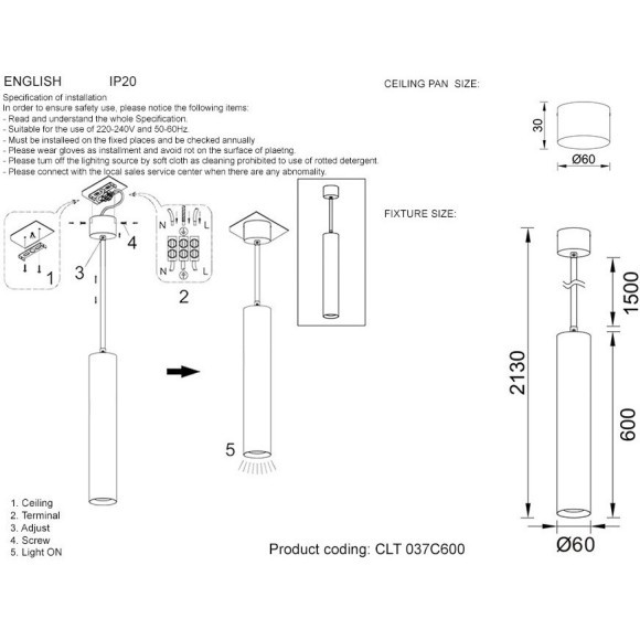 Светильник подвесной Crystal Lux CLT 037C600 BL-GO