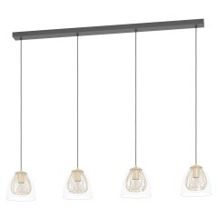 390038 EGLO JAZMINIA Люстра потолочная с 4 лампами E27 160Вт, стекло прозрачное, латунь