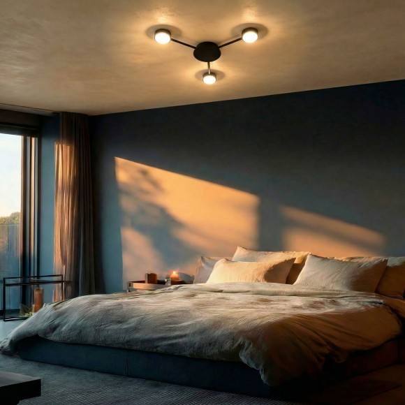 Черная потолочная люстра высотой 9см под 3 лампы GX53 (нет в комплекте) Fico Lightstar 740037