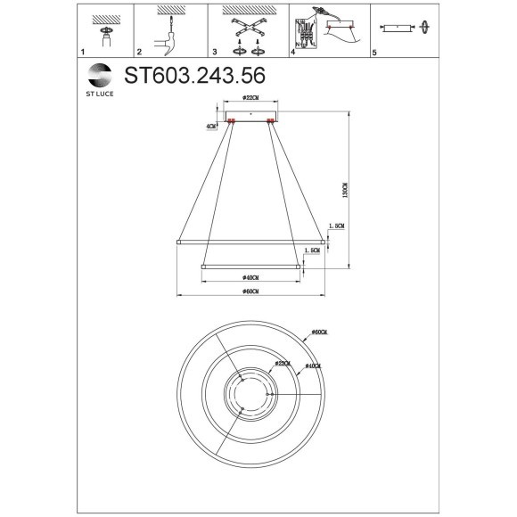 ST603.243.56 Светильник подвесной ST-Luce Золотистый/Белый LED 1*56W 4000K Подвесные светильники ST603.243.56 Светильник подвесной ST-Luce Золотистый/Белый LED 1*56W 4000K Подвесные светильники