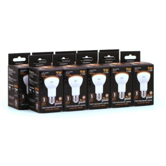 106002109 Лампа Gauss LED R63 E27 9W 660lm 2700K 1/10/50