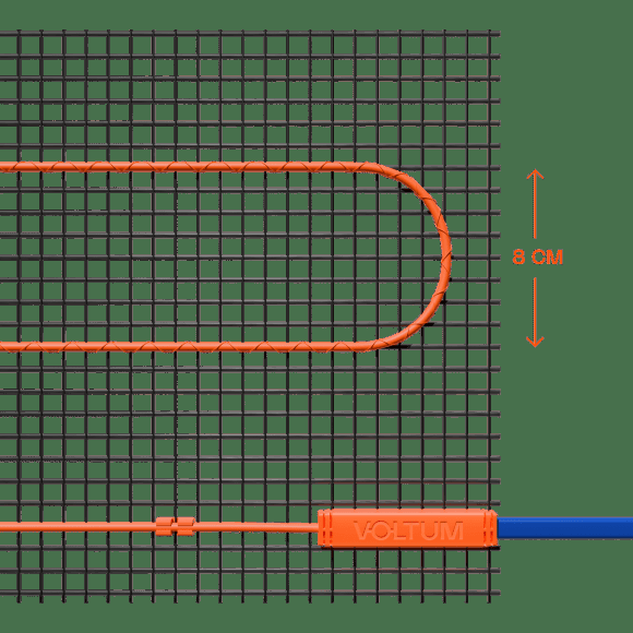 VLT01-200-6.0 Нагревательный мат (Теплый пол) длиной 12 метров и шириной полметра (0,5 метра) Voltum Т200 мощность 1200Вт 200Вт/м², двужильный экранированный кабель, клеевая сетка, укладка в плиточный клей/стяжку, гарантия 25 лет