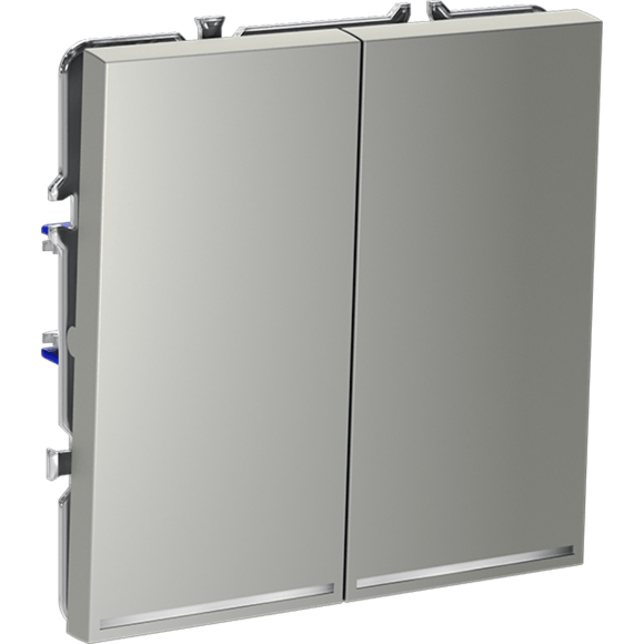 VLS020205 Выключатель встраиваемый с подсветкой двухклавишный стального цвета 10А (2200 Ватт) VOLTUM S70 (сталь)