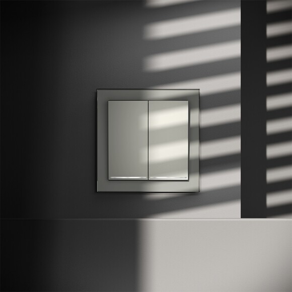 VLS020205 Выключатель встраиваемый с подсветкой двухклавишный стального цвета 10А (2200 Ватт) VOLTUM S70 (сталь)