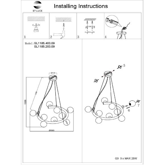 SL1185.403.09 Светильник подвесной ST-Luce Черный/Белый G9 9*5W ASOLO