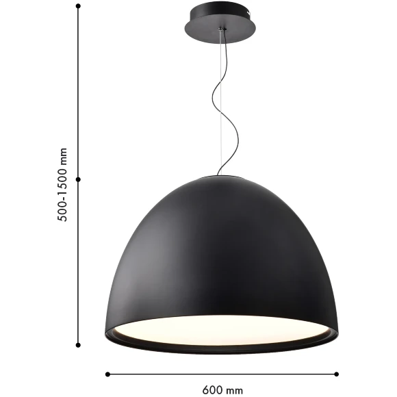 Favourite Halva 4812-6P Современный подвесной светодиодный светильник в стиле минимализм, черный матовый плафон полусфера диаметром 60 см, матовый акриловый рассеиватель, LED 50Вт 3000K 4191Лм CRI90 120° IP20 220В