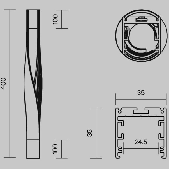Радиусный профиль 35x35 Twist левый черный ALM-3535R-B-TL-90°-0.4M Радиусный профиль 35x35 Twist левый черный ALM-3535R-B-TL-90°-0.4M