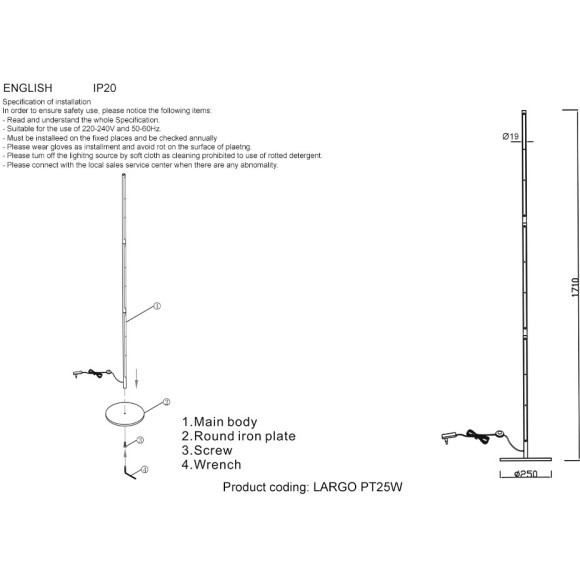 Торшер Crystal Lux LARGO PT25W GOLD