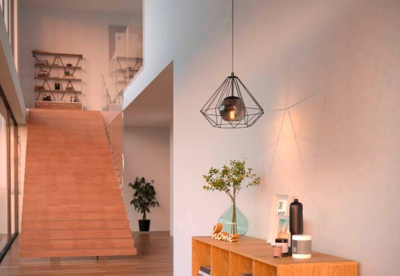 43481 Подвес VERNHAM, 1х60W(E27), ?445, H1100, сталь, черный/ стекло с напыл, черный-прозрачн.