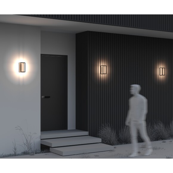 Maytoni Frame O527WL-L12B3K Уличный настенный фасадный светодиодный светильник-бра высотой 25 см, металл черный алюминий, современный дизайн "свет на стену",  LED 12W 3000K 750Лм CRI80 IP65 220В