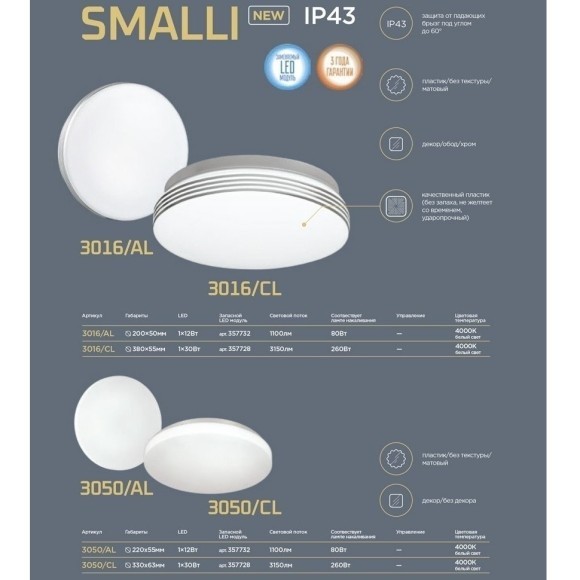 Настенно-потолочный светильник Sonex 3050/CL SMALLI IP43 светодиодный LED 30W