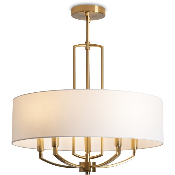Люстра Freya Arricci FR2059PL-05BS, основание латунь, тканевый белый абажур 62см, подвесной светильник на 5 ламп E14, классика Люстра Freya Arricci FR2059PL-05BS, основание латунь, тканевый белый абажур 62см, подвесной светильник на 5 ламп E14, классика