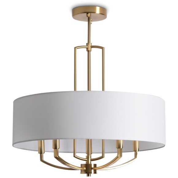 Люстра Freya Arricci FR2059PL-05BS, основание латунь, тканевый белый абажур 62см, подвесной светильник на 5 ламп E14, классика Люстра Freya Arricci FR2059PL-05BS, основание латунь, тканевый белый абажур 62см, подвесной светильник на 5 ламп E14, классика
