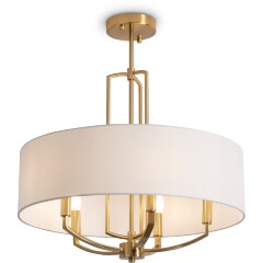 Люстра Freya Arricci FR2059PL-05BS, основание латунь, тканевый белый абажур 62см, подвесной светильник на 5 ламп E14, классика
