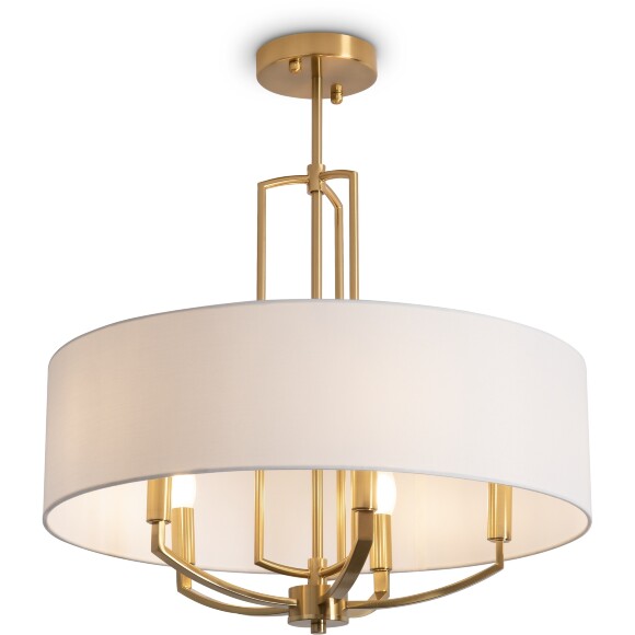 Люстра Freya Arricci FR2059PL-05BS, основание латунь, тканевый белый абажур 62см, подвесной светильник на 5 ламп E14, классика Люстра Freya Arricci FR2059PL-05BS, основание латунь, тканевый белый абажур 62см, подвесной светильник на 5 ламп E14, классика