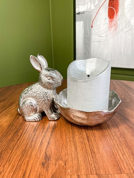 427296 Статуэтка Заяц с чашей AMBALAVA, L200, B120, H120, алюминий, цвет никель