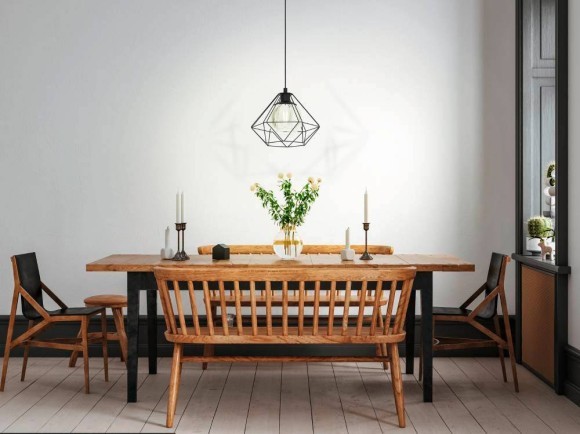 43482 Подвес VERNHAM, 1х60W(E27), ?325, H1100, сталь, черный/ стекло с напыл, черный-прозрачн.