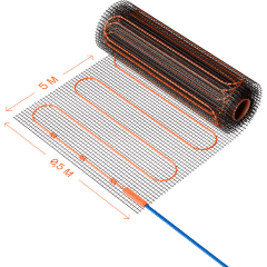 VLT01-200-2.5 Нагревательный мат (Теплый пол) длиной 5 метров и шириной полметра (0,5 метра) Voltum Т200 мощность 500Вт 200Вт/м², двужильный экранированный кабель, клеевая основа, укладка в плиточный клей/стяжку, гарантия 25 лет