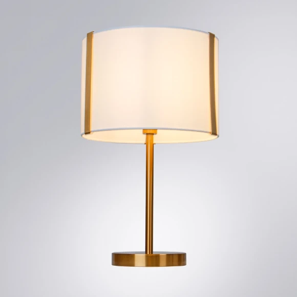 Arte Lamp Dream A4110LT-1PB Настольная лампа классического стиля с абажуром диаметром 28 см, плафон белый текстиль, медный металл, лампа E14 1шт до 40Вт IP20 220В, выключатель на проводе в розетку