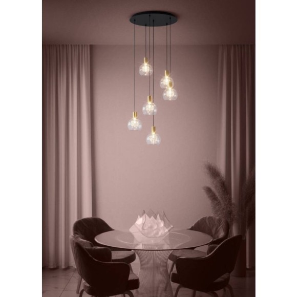 390279 Люстра диммируемая TERQUE, 6X5,4W (LED), 3000K, 3060lm, ?540, сталь, черный, матовая латунь/стекло, прозрачный