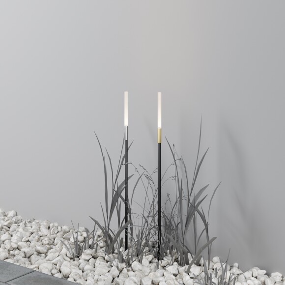 Maytoni Flare S O524FL-L2PT3K Ландшафтный светодиодный светильник столбик 80 см, диаметр 1 см, окантовка платина, основание металл алюминий черный, плафон акрил, монтаж в грунт LED 2.4Вт 3000K 115Лм IP65 360° 24V