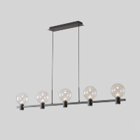 Crystal Lux DUET SP35W LED BLACK 4090/235 Светильник подвесной дизайнерский, черный матовый металл, стеклянные прозрачные шары LED 35Вт 3000K CRI80 2450Лм IP20 220V, для кухни, острова и гостиной