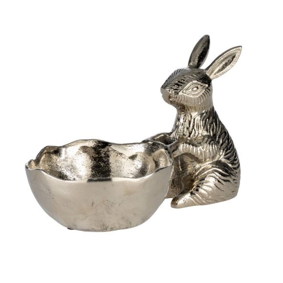 427298 AMBALAVA Статуэтка Заяц с чашей, алюминий, никель, L250, B150, H160