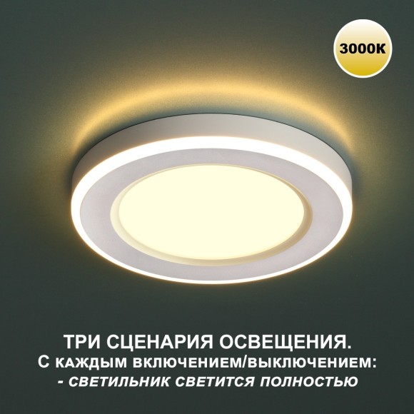 Светильник встраиваемый светодиодный (три сценария работы) IP20 LED 3000К 18W+6W 1680Лм SPAN 359022