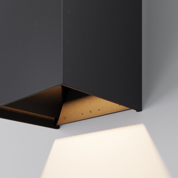 Maytoni Drape O525WL-L10B3K Уличный настенный прямоугольный светодиодный фасадный светильник-бра высотой 17 см, стиль минимализм, свет вверх-вниз, металл черный алюминий, LED 10Вт 3000K 550Лм CRI80 80° 220В IP65 -40...+50°C