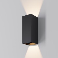 Maytoni Drape O525WL-L10B3K Уличный настенный прямоугольный светодиодный фасадный светильник-бра высотой 17 см, стиль минимализм, свет вверх-вниз, металл черный алюминий, LED 10Вт 3000K 550Лм CRI80 80° 220В IP65 -40...+50°C