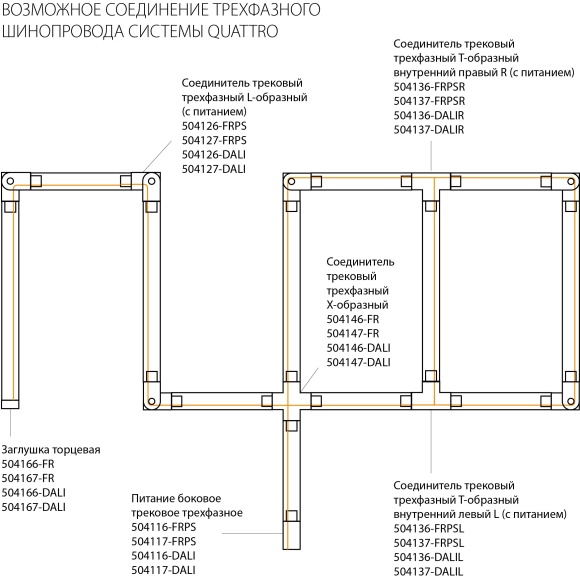 Соединение крестовое встраиваемое с подводом питания к треку 5030xx-R Quattro Lightstar 503146-R