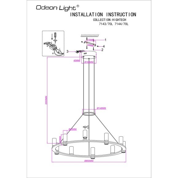 Подвесной светильник IP20 LED 60W 3830Лм 3000K 180° DEFANCE 7143/70L