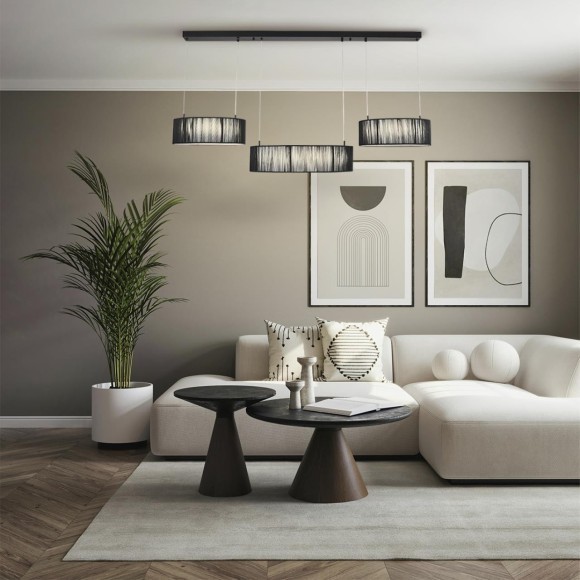 8371/70L Подвесная люстра с 3 тканевым плафонами-кольцами диаметром 35;50;35см и ступенчатым перекл. цветовой температуры 70Вт 3144Лм 3000;4000;6000K CRI80 220V Lumion KAVA