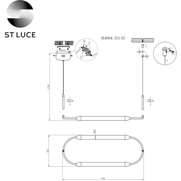 SL6004.313.02 Подвес ST-Luce Латунь/Белый LED 2*10W 3000K OLBIA