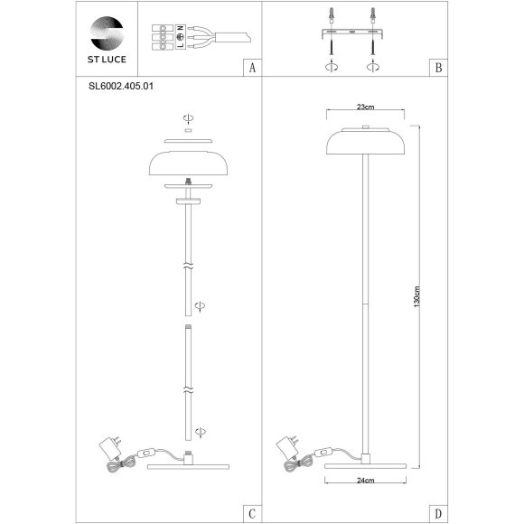 SL6002.405.01 Торшер ST-Luce Черный/Дымчатый LED 1*7W 4000K LAZIO