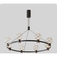 Crystal Lux DUET SP56W LED BLACK 4090/356 Люстра подвесная дизайнерская кольцом, черный матовый металл, стеклянные прозрачные шары LED 56Вт 3000K 3920Лм CRI80 IP20 220V, для гостиной, кухни и острова