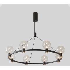 Crystal Lux DUET SP56W LED BLACK 4090/356 Люстра подвесная дизайнерская кольцом, черный матовый металл, стеклянные прозрачные шары LED 56Вт 3000K 3920Лм CRI80 IP20 220V, для гостиной, кухни и острова