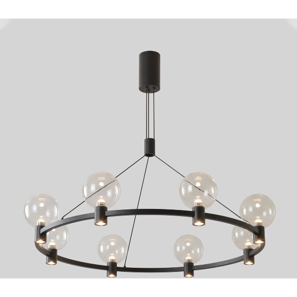 Crystal Lux DUET SP56W LED BLACK 4090/356 Люстра подвесная дизайнерская кольцом, черный матовый металл, стеклянные прозрачные шары LED 56Вт 3000K 3920Лм CRI80 IP20 220V, для гостиной, кухни и острова