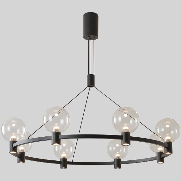 Crystal Lux DUET SP56W LED BLACK 4090/356 Люстра подвесная дизайнерская кольцом, черный матовый металл, стеклянные прозрачные шары LED 56Вт 3000K 3920Лм CRI80 IP20 220V, для гостиной, кухни и острова