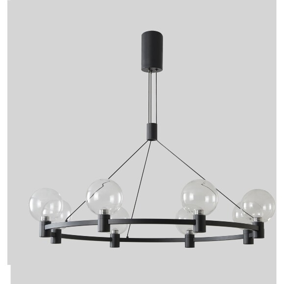 Crystal Lux DUET SP56W LED BLACK 4090/356 Люстра подвесная дизайнерская кольцом, черный матовый металл, стеклянные прозрачные шары LED 56Вт 3000K 3920Лм CRI80 IP20 220V, для гостиной, кухни и острова