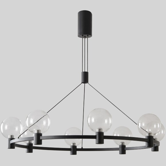 Crystal Lux DUET SP56W LED BLACK 4090/356 Люстра подвесная дизайнерская кольцом, черный матовый металл, стеклянные прозрачные шары LED 56Вт 3000K 3920Лм CRI80 IP20 220V, для гостиной, кухни и острова