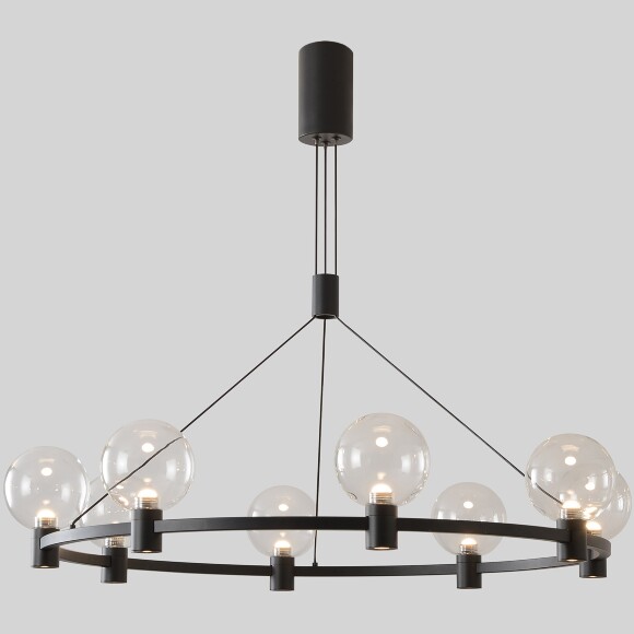 Crystal Lux DUET SP56W LED BLACK 4090/356 Люстра подвесная дизайнерская кольцом, черный матовый металл, стеклянные прозрачные шары LED 56Вт 3000K 3920Лм CRI80 IP20 220V, для гостиной, кухни и острова