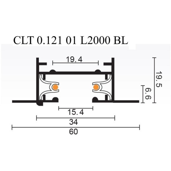 2м черный встраиваемый в ГКЛ однофазный шинопровод Crystal Lux CLT 0.121 01 L2000 BL