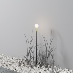 Maytoni Flare S O523FL-L2BS3K Ландшафтный светодиодный светильник столбик 80 см, окантовка латунь, основание металл алюминий черный, плафон шар акрил диаметр 4.4 см, монтаж в грунт LED 2.4Вт 3000K 115Лм IP65 360° 24V