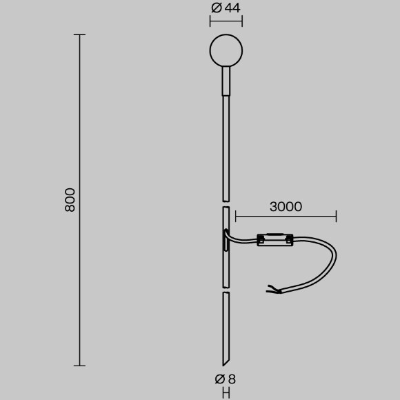 Maytoni Flare S O523FL-L2BS3K Ландшафтный светодиодный светильник столбик 80 см, окантовка латунь, основание металл алюминий черный, плафон шар акрил диаметр 4.4 см, монтаж в грунт LED 2.4Вт 3000K 115Лм IP65 360° 24V