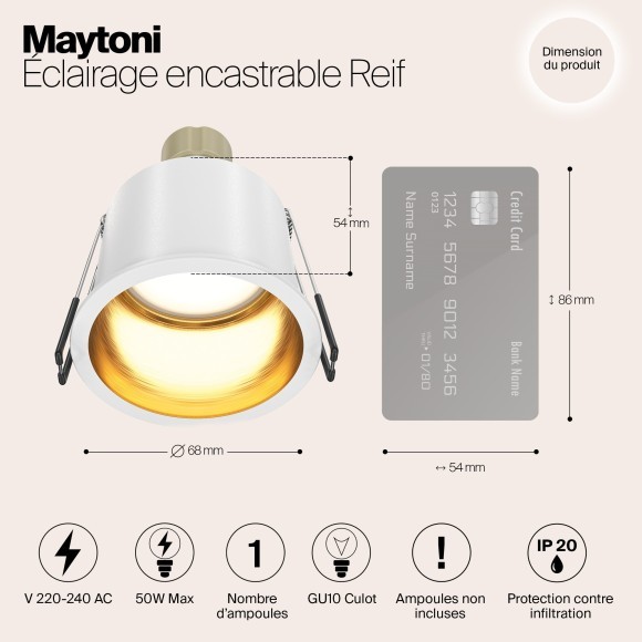 Встраиваемый светильник Maytoni DL049-01WG Reif под лампу 1xGU10 50W