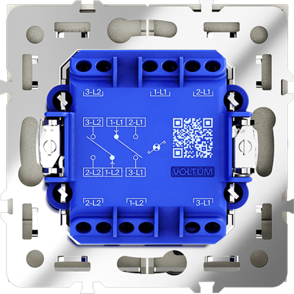 VLS020405 Проходной выключатель (переключатель) двухклавишный с подсветкой встраиваемый стального цвета 10А (2200 Ватт) VOLTUM S70 (сталь)