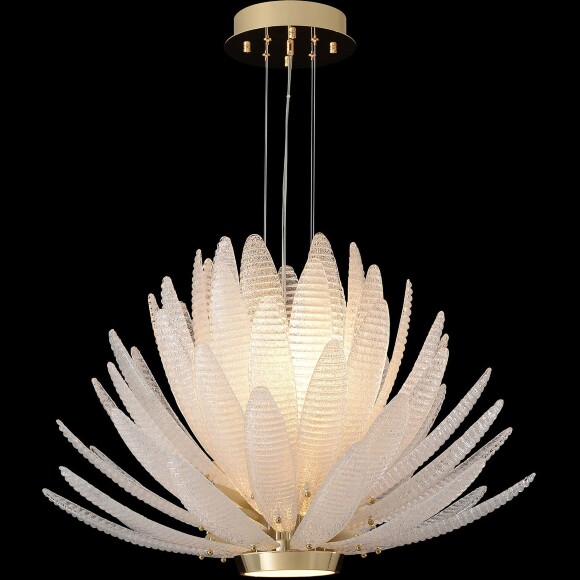 Crystal Lux ARTICHOKE SP8+1 GOLD 4150/309 Люстра подвесная дизайнерская, основание золото, прозрачное стекло артишок 8xE14 + LED 3000K 1500Лм, большая люстра для гостиной и зала