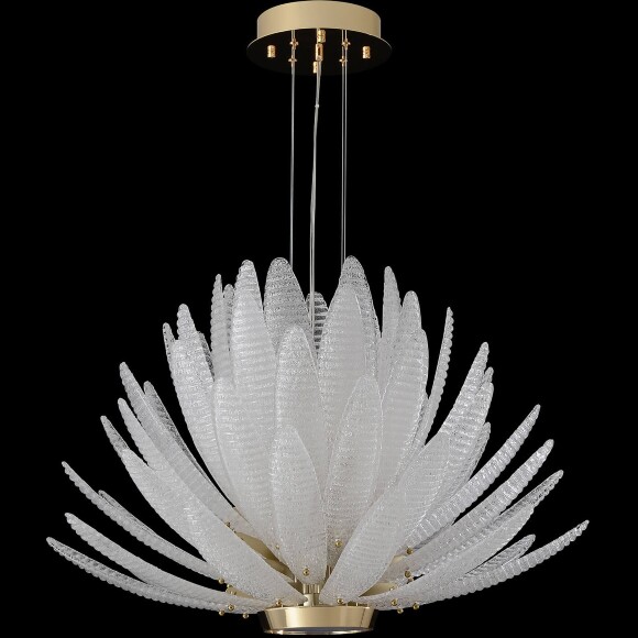 Crystal Lux ARTICHOKE SP8+1 GOLD 4150/309 Люстра подвесная дизайнерская, основание золото, прозрачное стекло артишок 8xE14 + LED 3000K 1500Лм, большая люстра для гостиной и зала